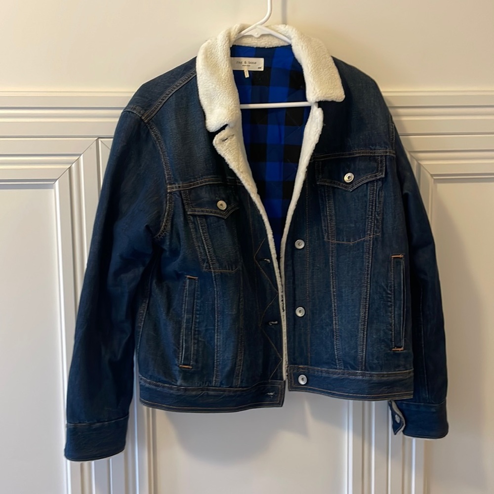 Rag & Bone shearling denim button up jacket size M